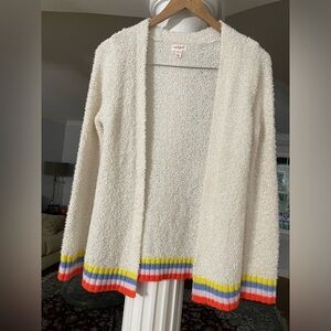 Cat & Jack Girls Rainbow striped Fuzzy white open Cardigan size L(10-12)